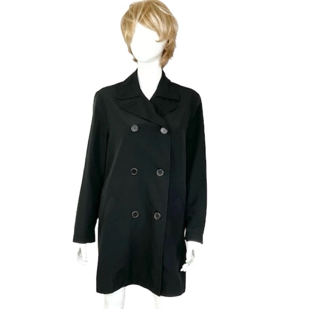 Coach Vintage Womens Black Double Breasted Pea Trench Rain Coat Jacket M